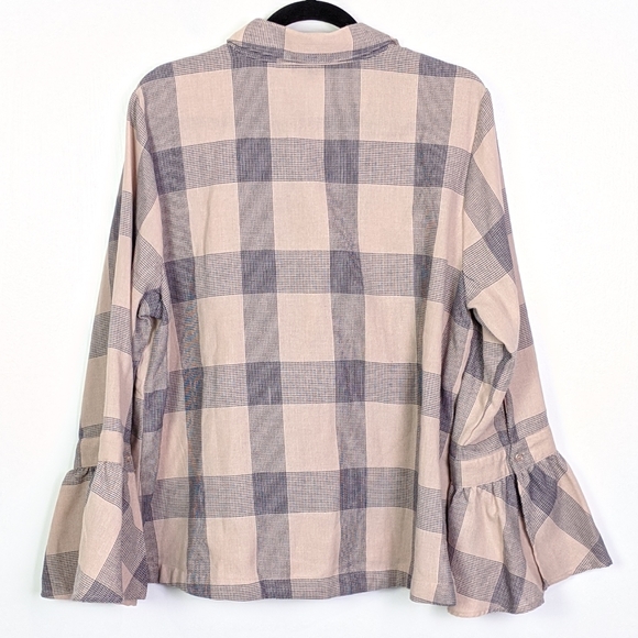 Lane Bryant Plaid Button Down Bell Sleeve Top - Picture 3 of 8